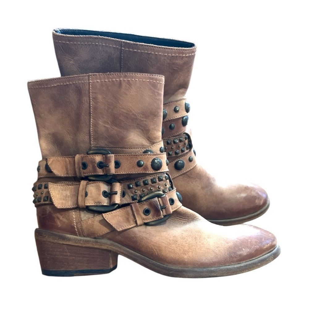 Co-Op Barney New York Buckle Studded Western Ankle Leather Boots